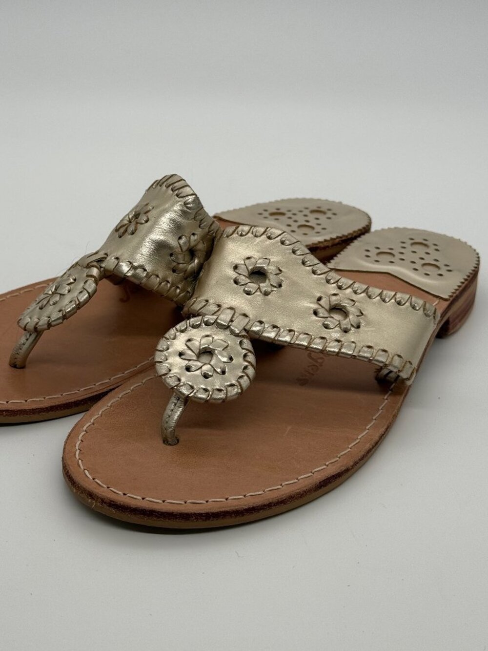 Jack Rogers Custom Made Classic Jacks Flat Sandals Silver Platinum Size 7W